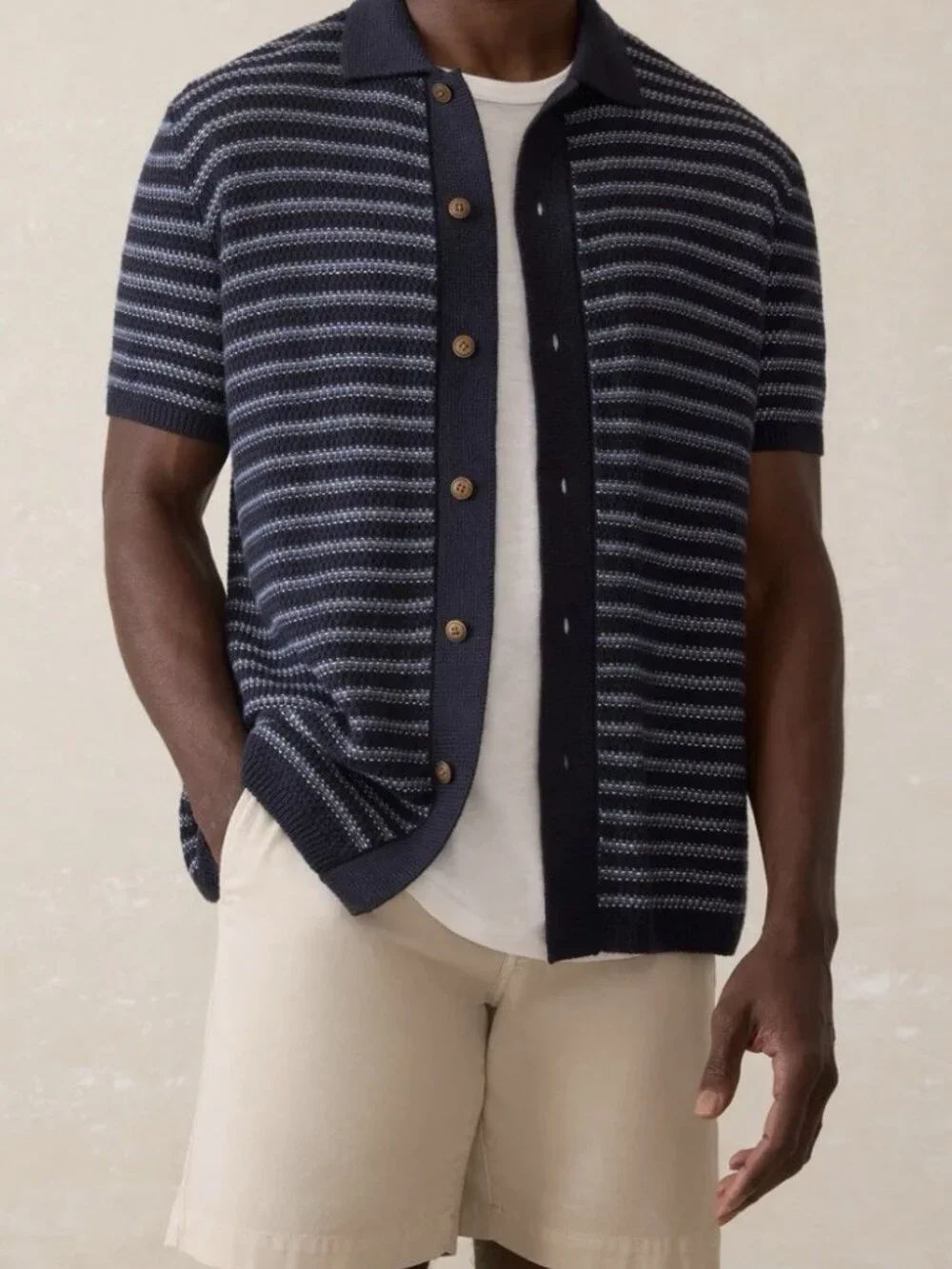 NWT FAHERTY Men’s s/s button Sweater Shirt sz L/XL Northern Depths Stripe
